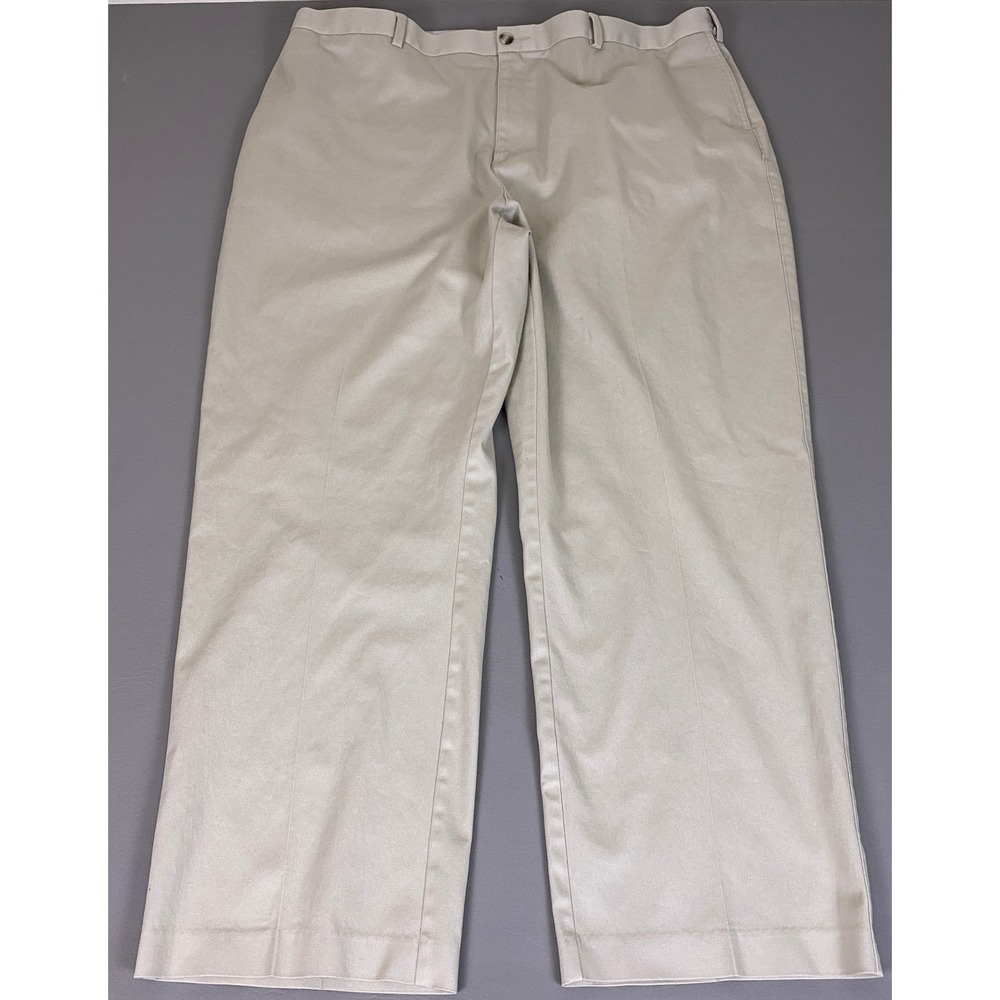 Savane Mens Khaki Chino Pants 46x32 Tan Stretch Cotton Twill Straight Leg *Flaw*